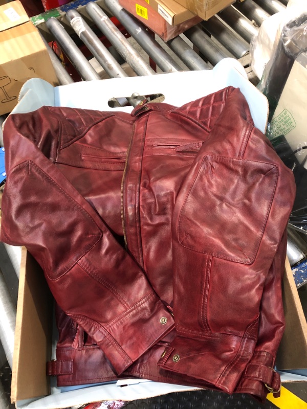 Photo 1 of fjackets Real Lambskin Leather Biker Jacket — Quilted Cafe Racer Zip Up Moto Leather Jacket Men | [1100104] Diamond1 Maroon, L