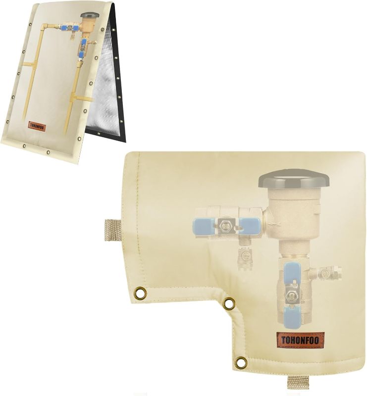 Photo 1 of  CHOLILA COVER 3-Way Opening Backflow Preventer Pipe Insulation Cover (5°F) - Irrigation Sprinkler Valve Cover 18" W x 34" H Beige + Backflow Preventer Cover Insulated Pouch (5°F)