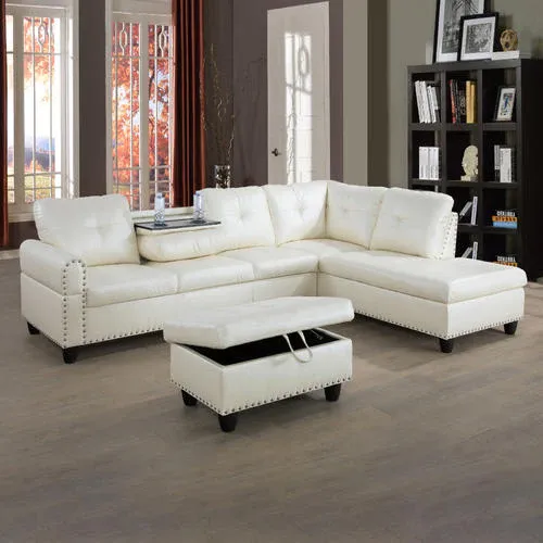 Photo 1 of ***SELLING AS PARTS - FINALE SALE - NO RETURNS****
F09914B PU White Sectional + Ottoman