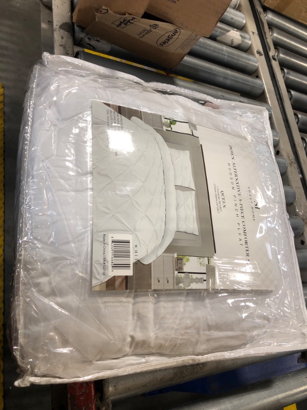 Photo 1 of Queen Comforter Set 8 Piece Bed in a Bag with Bed Skirt, Fitted Sheet, Flat Sheet, 2 Pillowcases, 2 Pillow Shams, Queen, Pintuck White,
