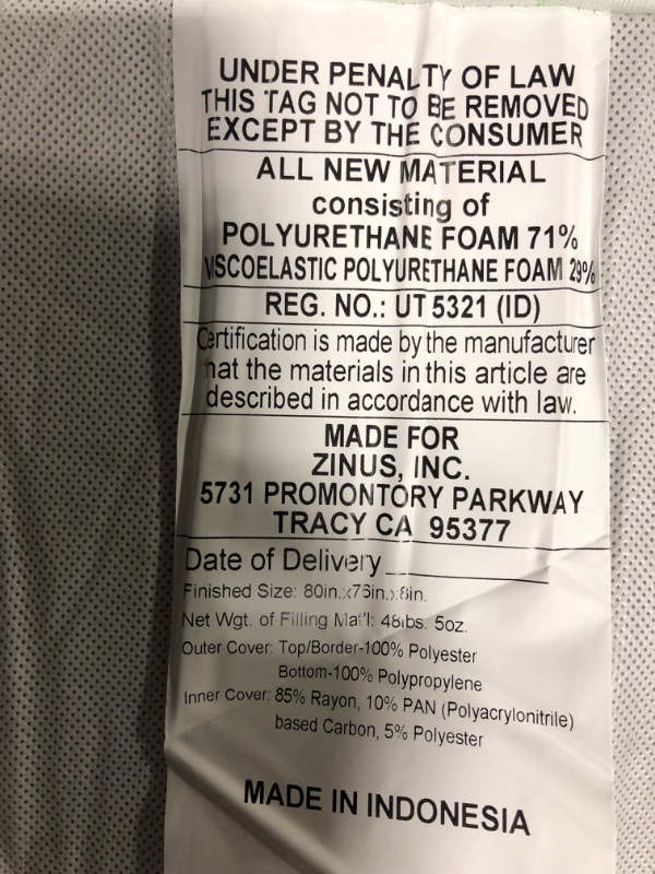 Photo 1 of ZINUS 8 Inch Green Tea Memory Foam Mattress [New Version], King, Fiberglass free, Medium Firm Feel, Zoned Pressure Relief, Certified Safe Foams & Fabric, Mattress in A Box