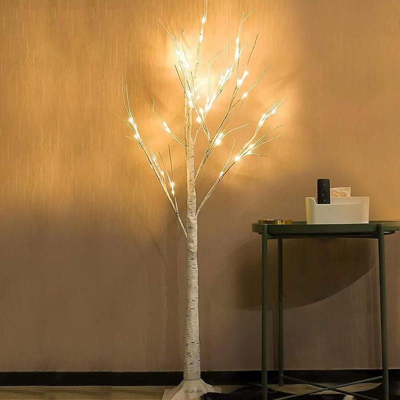 Photo 1 of 1-Pack 4FT Lighted Birch Tree (Higher Size & Floor Standing), Birch Christmas Tree for Indoor & Outdoor, Warm White 96 LED Birch Tree Lights for Outdoor Lighted Christmas Themed oraments