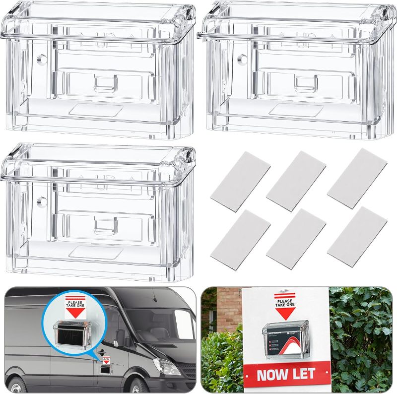 Photo 1 of  3 Pcs Outdoor Business Card Holder Clear Waterproof Acrylic Business Card Holder Wall Mount for Car with Take One Sticker for Office Store Trucks Wall, 4.25 x 1.46 x 2.87 Inch