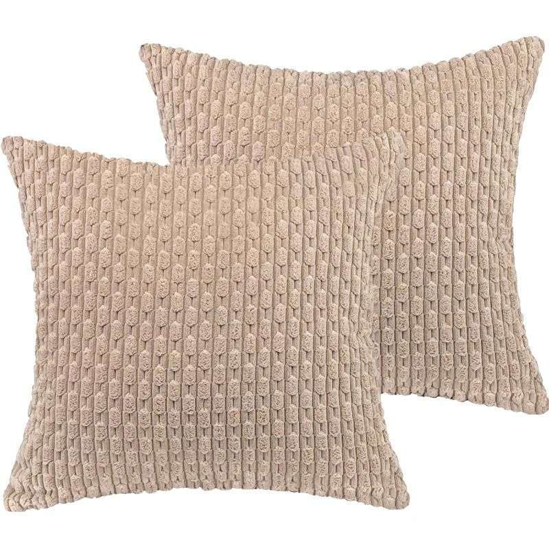 Photo 1 of 24x24 Throw Pillow Covers Set of 2, Decorative Boho Covers for Bed, Couch Fluffy Pillow Cover for Living Room, Neutral Home Décor Accent for Sofa - Light Coffee