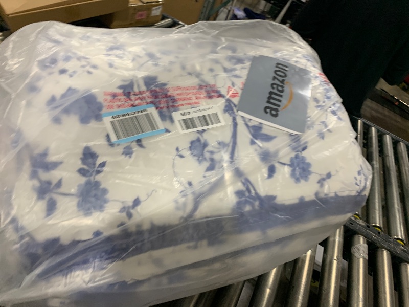 Photo 2 of Laura Ashley - Queen Comforter Set, Reversible Cotton Bedding, Includes Matching Shams with Bonus Euro Shams & Throw Pills (Elise Blue, Queen)