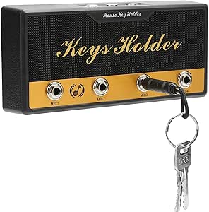 Photo 1 of Key Holder Wall Mounting Guitar Amp Key Hanger. Includes 4 Guitar Plug Keychains and 1 Wall Mounting kit. Easy Installation. (Black)