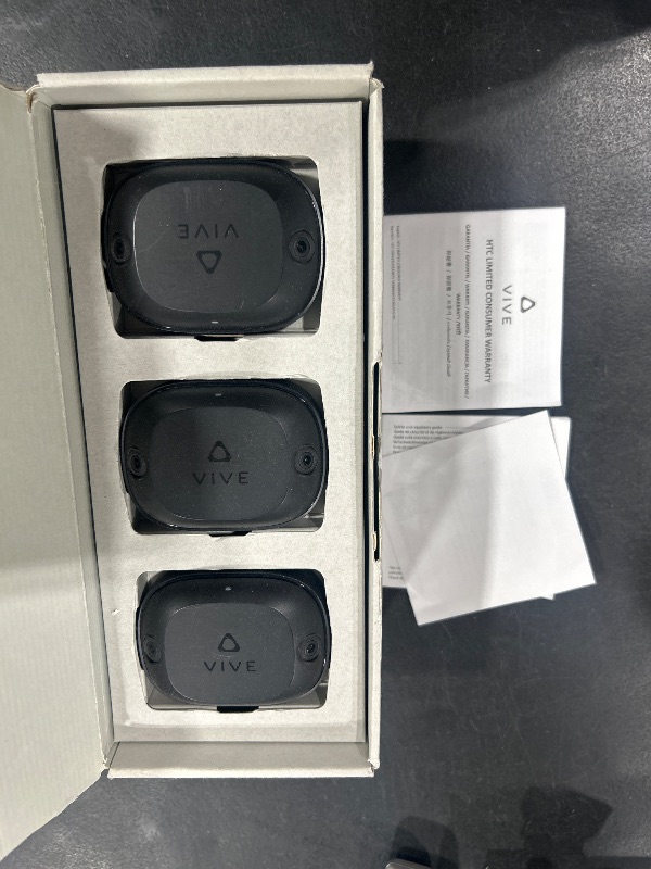 Photo 1 of HTC Vive Ultimate Tracker 3 Pack + Dongle - VR Full Body Tracking - Compatible with SteamVR, Vive XR Elite, Meta Quest Virtual Reality Headsets