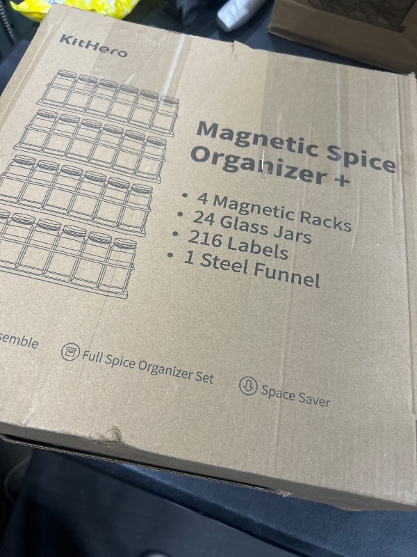 Photo 1 of KitHero Magnetic Spice Rack with 24 Jars, 216 Labels, 1 Steel Funnel for Refrigerator?Microwave Oven - Full Set of Spice Organizer