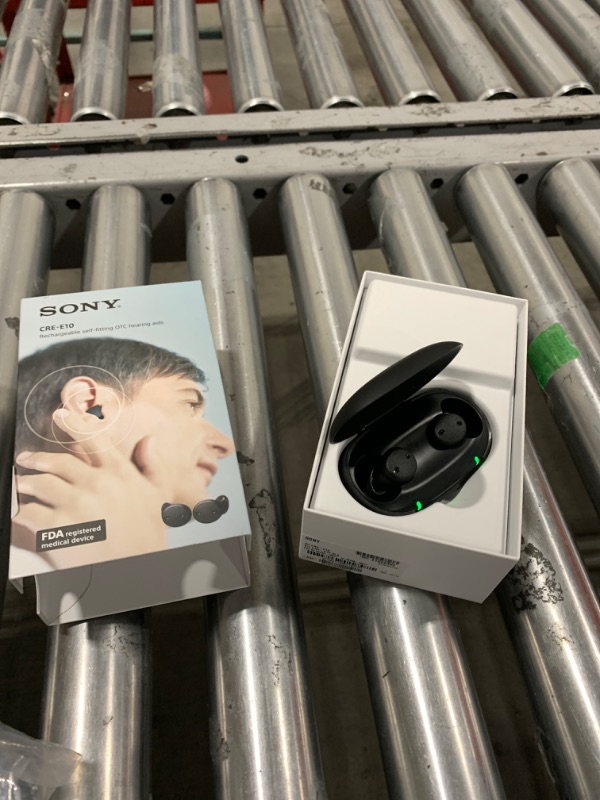 Photo 2 of Sony CRE-E10 Self-Fitting OTC Hearing Aids for Mild to Moderate Hearing Loss, Prescription-Grade Sound Quality, Comfortable Earbud Design, Bluetooth Enabled for iOS, and Rechargeable Battery, Black