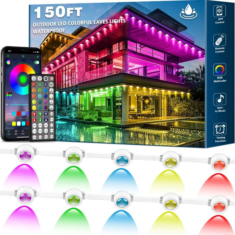 Photo 1 of SINLEY 150FT Permanent Outdoor Lights,RGB Eaves Lights with App Control Remote,DIY Scene Modes IP67 Waterproof Outdoor Under Eave Lighting
