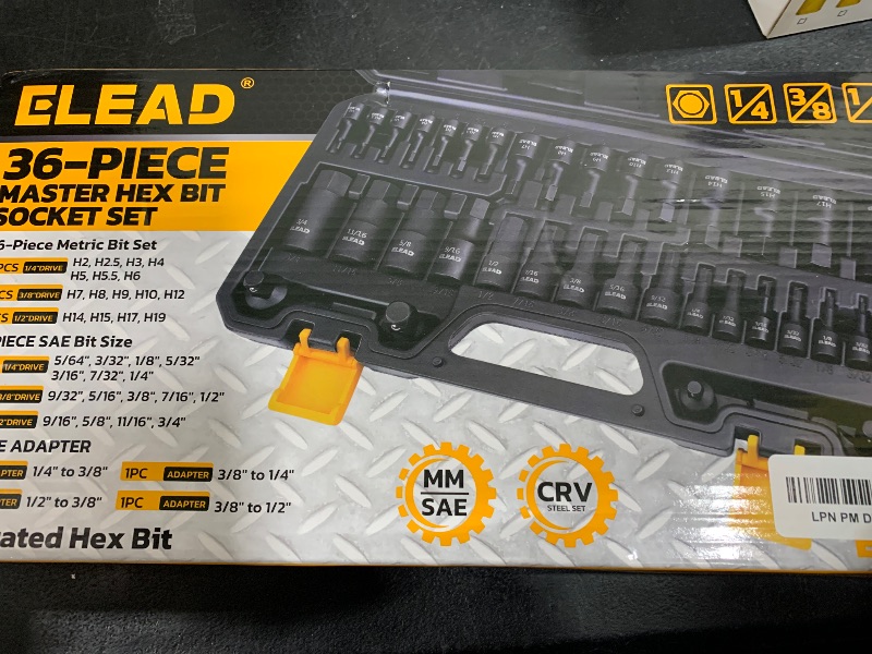 Photo 2 of 36-Piece One-Piece Hex Bit Socket Set includes Socket Adapter, 1/4", 3/8", 1/2", Cr-V Steel, SAE and Metric Set, Reinforced Storage Case, Automotive Mechanic Professional Master Tool Set