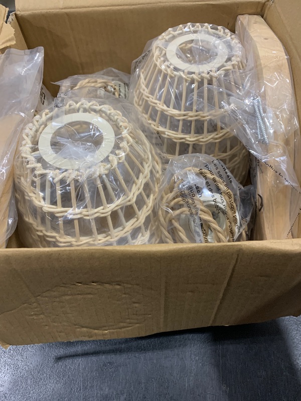 Photo 1 of Frideko Wicker Wall Sconces Set of Two Plug in, Rattan Wall Lamp with Plug in Cord, Farmhouse Wall Light Fixtures with 9.84FT On/Off Switch Cord, Boho Sconces Wall Lighting for Bedroom Living Room