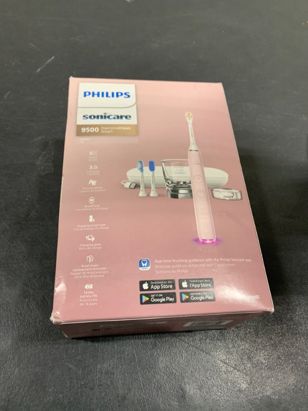 Photo 2 of Philips Sonicare DiamondClean Smart 9500 Electric Toothbrush, Sonic Toothbrush with App, Pressure Sensor, Brush Head Detection, 5 Brushing Modes and 3 Intensity Levels, Pink, Model HX9923/21