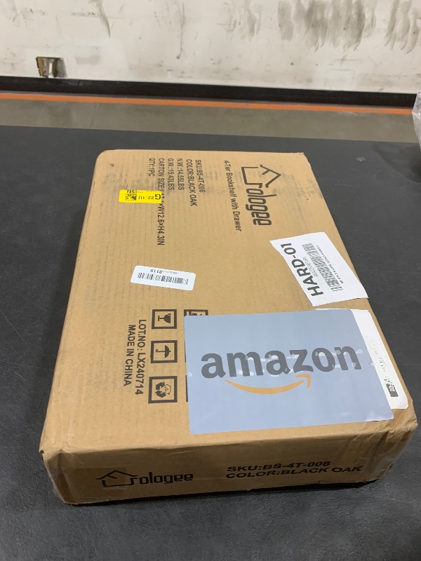 Photo 1 of Furologee 4 Tier Bookshelf with Drawer, Small Narrow Bookcase, Wood and Metal Standing Shelf Unit, Industrial Display Storage Shelves Organizer for Bedroom, Living Room, Entryway, Black