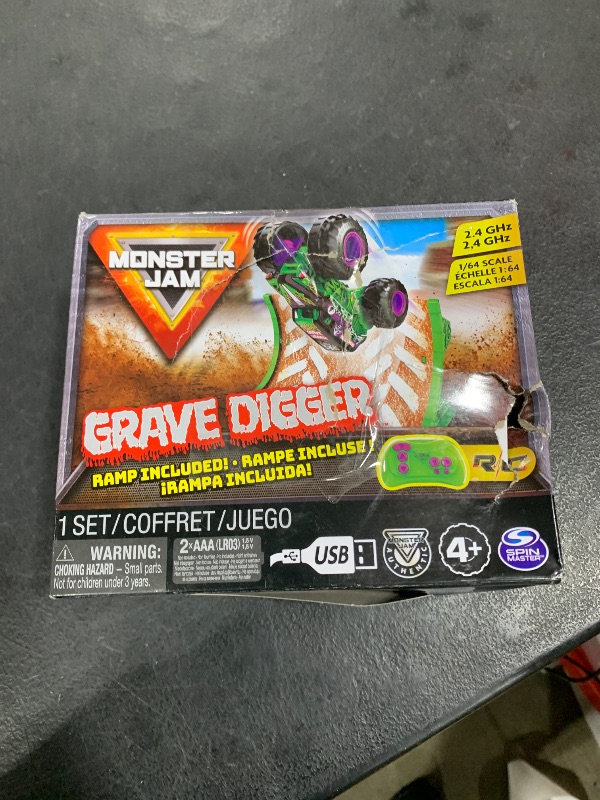Photo 1 of Monster Jam, Official Grave Digger Remote Control Monster Truck with Ramp, Small 1:64 Scale RC Cars Kids Toys for Boys and Girls Ages 3 4 5 6 and up