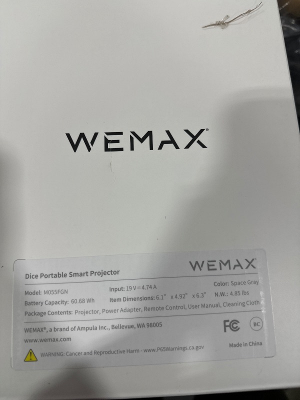 Photo 2 of WEMAX Dice Outdoor Portable Projector, 3 Hours Battery, 700 ANSI Lumens Native 1080p, 4K Mini Movie Projector, Mobile Theater, WiFi Bluetooth HDMI USB, Dolby Audio DTS-HD, Auto Focus, Auto Keystone