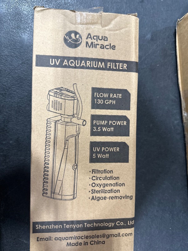 Photo 2 of AquaMiracle Aquarium Filter with U - V Light & Pre-Filter Sponge, Fish Tank Filter with Timer (3/6/12/24 Hours) for Green Water, Turtle Filter with Aeration for Tanks 10-40 Gallon