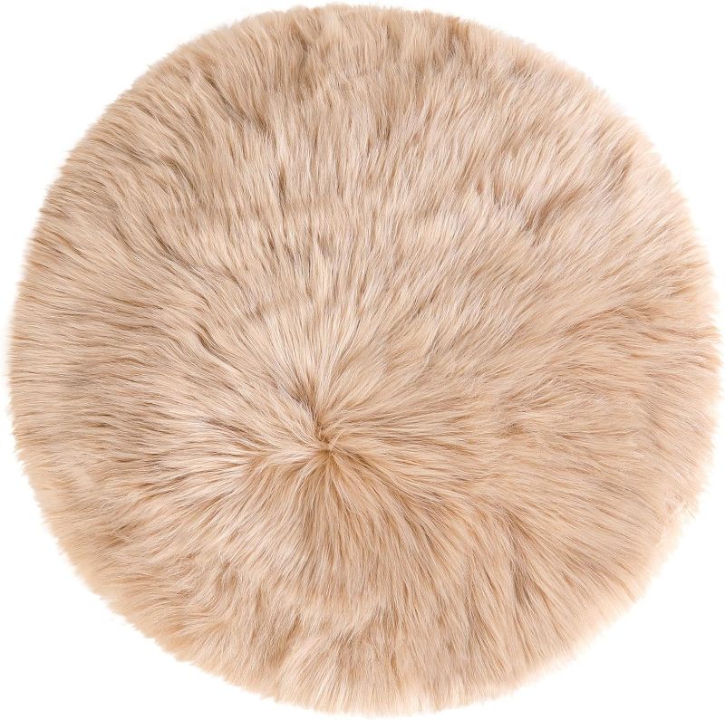 Photo 1 of uxcell Faux Fur Round Rug,Fluffy Area Mat,Fluff Rugs for Bedroom Floor Sofa Living Room 2 x 2 Feet Khaki
