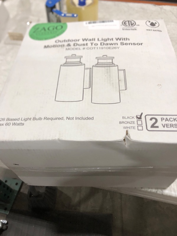 Photo 2 of ZAGO 2 Packs Motion Activated Outdoor Cylinder Light, Photocell Sensor Outdoor Wall Mount Patio Lights with E26 Sockets, Dust to Dawn Outdoor Lantern for Garage, Black, ETL Certified, Wet Location