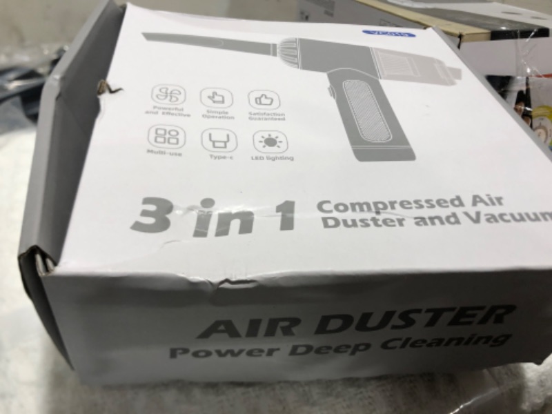 Photo 1 of Compressed Air Duster, 3 in 1 Cordless Electric Air Duster, Vacuum & Inflate Swimming Ring, 3 Gear Adjustable 100,000RPM Handheld Mini Car Vacuum Cleaner & Keyboard Air Blower with LED Light (Black)