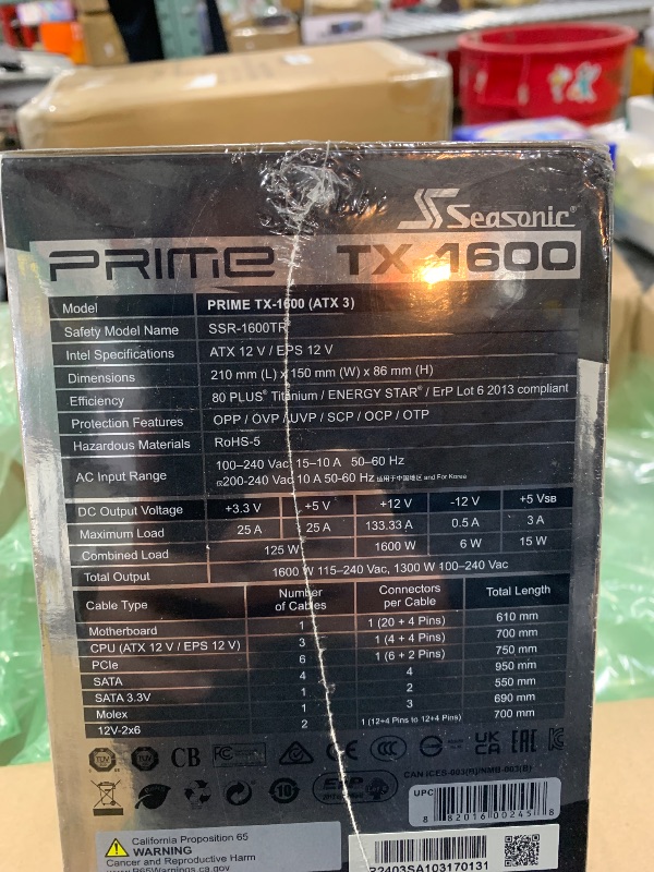 Photo 4 of Seasonic Prime TX-1600-1600W - 80+ Titanium - ATX 3.1 & PCIe 5.1 Ready - Full Modular - ATX Form Factor - Premium Japanese Capacitor - Nvidia RTX 30/40 Super & AMD GPU Compatible (Ref. SSR-1600TR2)