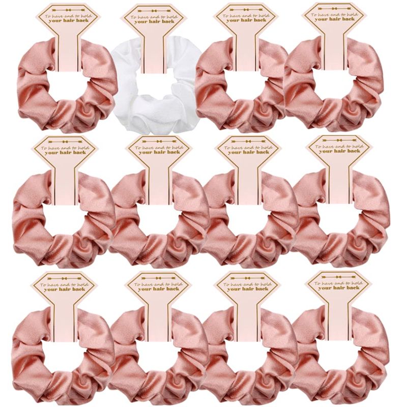 Photo 1 of Loanzeg Satin Bridesmaid Scrunchies Bachelorette Hair Ties Set of 6 Bridal Shower No Damage Hairties ideas Gift for Wedding Party Favors Bridesmaid Proposal Gifts (White&Rose Gold)