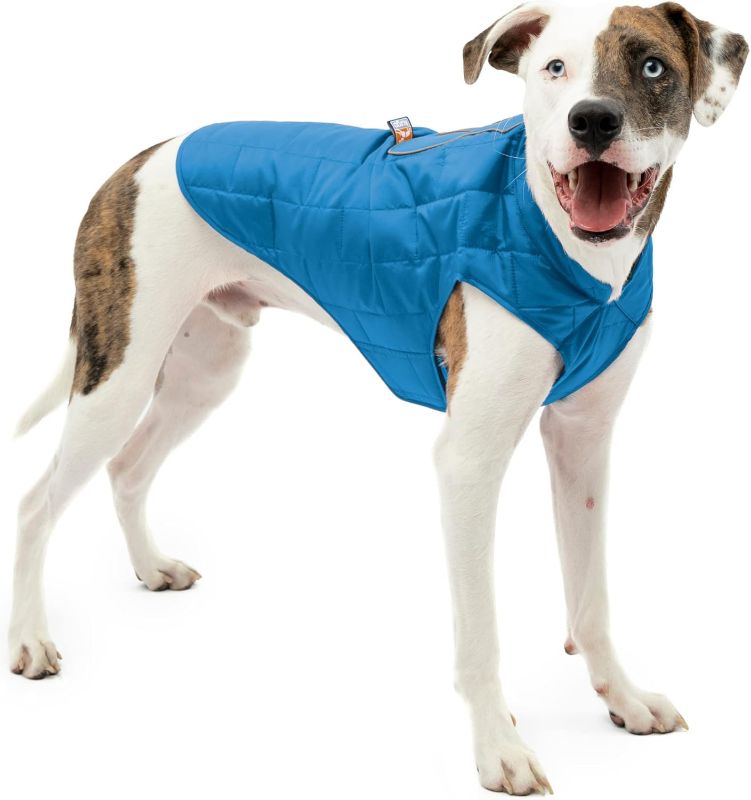 Photo 1 of Kurgo Loft Dog Jacket, Reversible Dog Coat, Wear with Harness or Sweater, Water Resistant, LED Lights, Winter Coat for Medium Dogs (Coastal Blue, M)