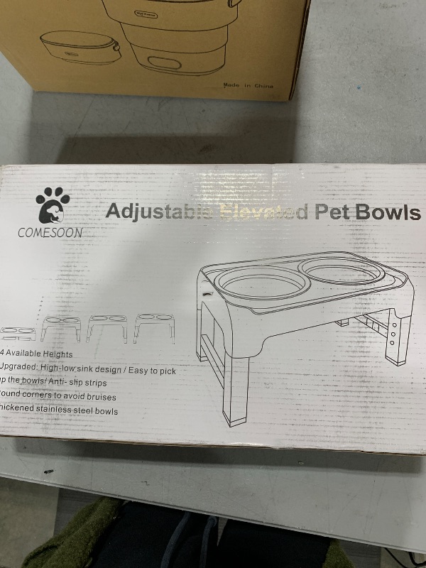 Photo 2 of Elevated Dog Bowls, 4 Height Adjustable Raised Dog Bowl Stand with 2 Thick 50oz Stainless Steel Dog Food Bowls Non-Slip Dog Feeder for Large Medium Dogs Adjusts to 3.7", 9.2", 10.75", 12.36" Grey