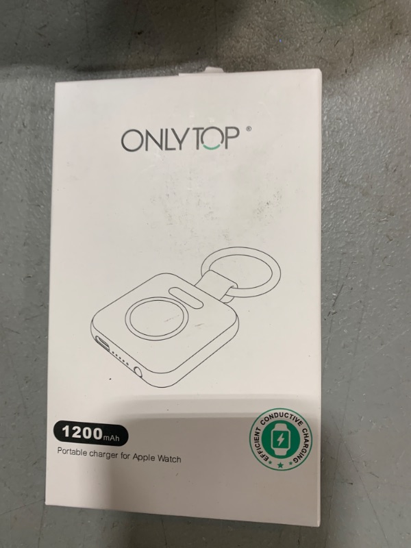 Photo 2 of ONLYTOP Portable Wireless Charger for Apple Watch 1200mAh, Compatible with Apple Watch Series 9/8/UItra/7/6/5/4/3/2/1SE, Compact Magnetic iWatch Charger Keychain Style Travel Essentials (2White)