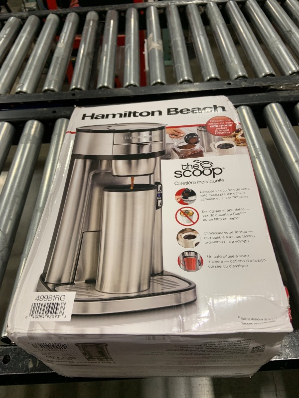 Photo 1 of Hamilton Beach The Scoop Single Serve Coffee Maker & Fast Grounds Brewer, Brews in Minutes, 8-14oz. Cups, Stainless Steel