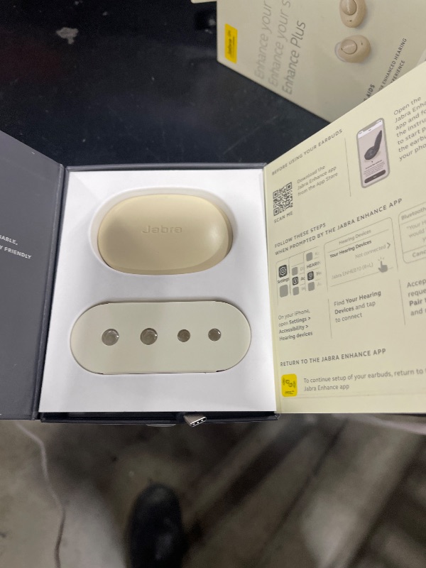 Photo 4 of Jabra Enhance Plus Self-Fitting OTC Rechargeable Hearing Aids for Advanced Hearing Enhancement, Music and Calls – (Incompatible with Android) 4 Mics and Powerful Speakers, Made for iPhone – Gold Beige