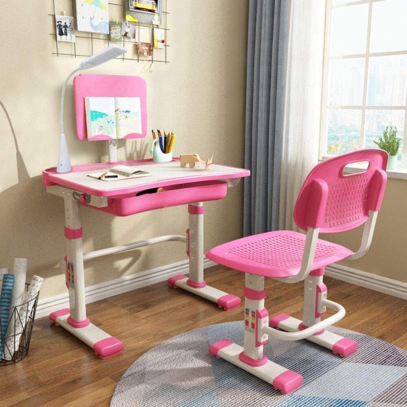 Photo 1 of LVYUAN Kids Desk and Chair Set, Height Adjustable Study Desk for Bedroom, Tiltable Desktop, 3 Modes Light, Go Back School, Pink