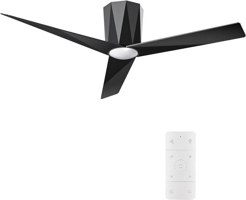 Photo 1 of Roomratv Black Flush Mount Ceiling Fans with Led Dimmable 3 CCT Lights and Remote Control 52 Inch Modern Low Profile Ceiling Fan, Easy Installation, Whisper Quiet DC Motor, Bedroom Home Living Room