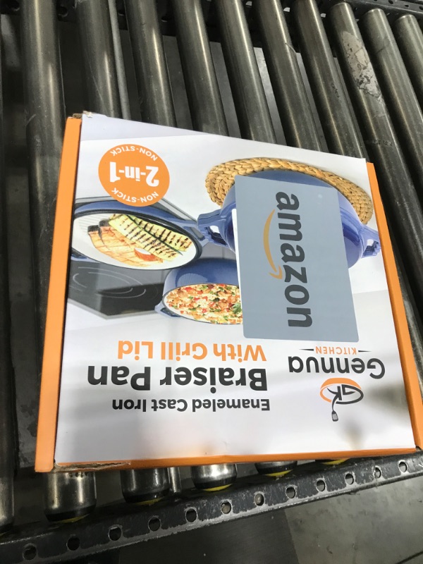Photo 1 of 2-in-1 Enameled Cast Iron Braiser Pan with Grill Lid - 3.3-Quart Small Dutch Oven, Serves as Both Casserole & Stovetop Grill Pan, Cast Iron Cookware