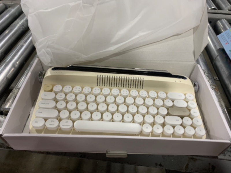 Photo 1 of YUNZII Upgraded Wireless Typewriter Keyboard, Retro Aesthetic with Integrated Stand,Cute Round Keycaps, USB-C/Bluetooth Connection for Table, Phone, PC and Win/Mac/Android (B307, Ivory Butter)