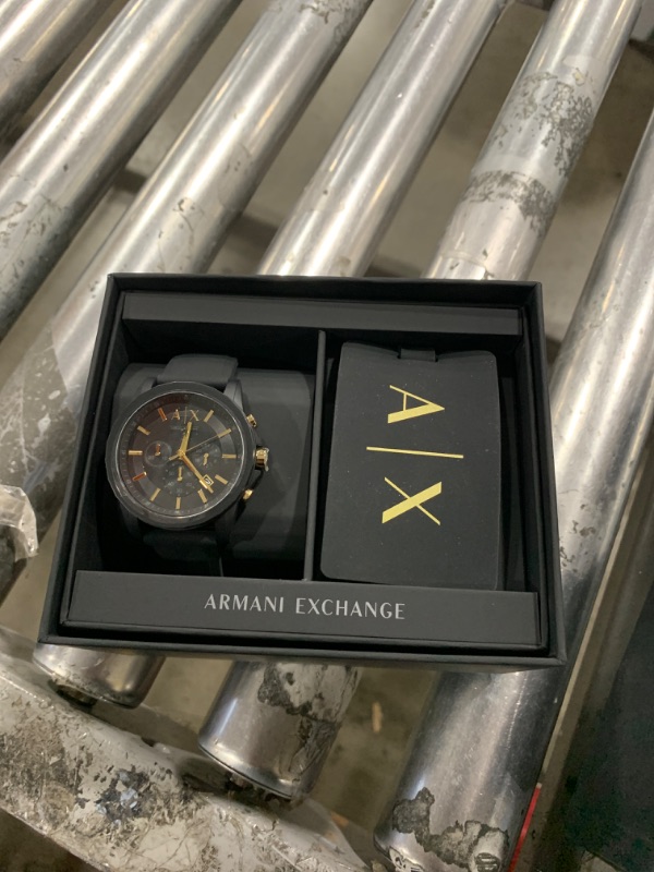 Photo 2 of A|X Armani Exchange Men's Chronograph  Black Silicone Strap Watch 45mm Gift Set