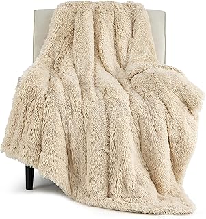 Photo 1 of Bedsure Fluffy Beige Throw Blanket Gifts for Women, Men, Soft Fleece Cozy Fuzzy Sherpa Plush Warm Minky Thick Faux Fur Throws for Couch, Bed, Beige Decor Valentines Blanket Gifts for Her Him, 50x60