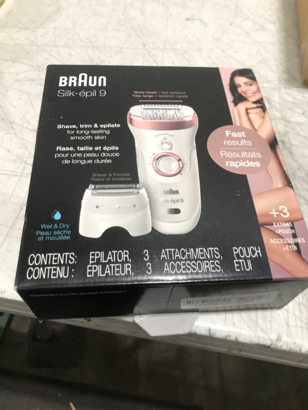 Photo 2 of Braun Epilator Silk-épil 9 9-720, Hair Removal Device, Epilator for Women, Wet/Dry, Waterproof, 3-in-1 Epilate, Shave, or Trim, Salon-Like Smooth Skin, Womens Shaver & Trimmer, Cordless, Rechargeable