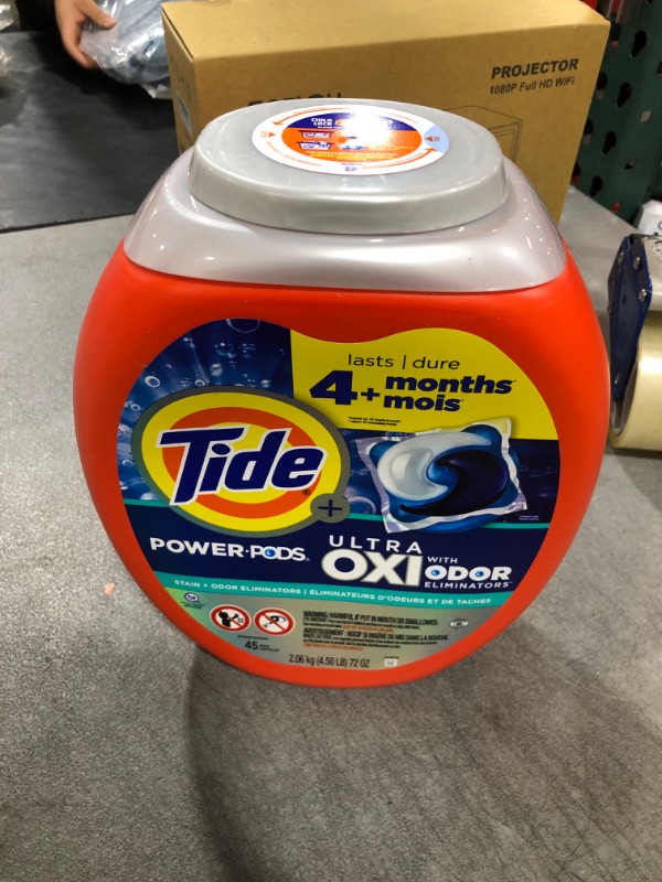 Photo 2 of Tide Ultra OXI Power PODS with Odor Eliminators Laundry Detergent Pacs, For Visible and Invisible Dirt, 45 Count, Tide PODS Laundry Detergent, Laundry Pacs