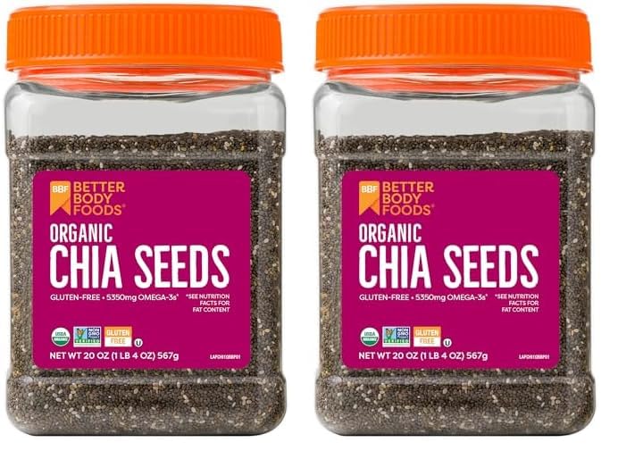 Photo 1 of BB 05/03/2025
BetterBody Foods Organic Chia Seeds with Omega-3, Non-GMO, Gluten Free, Keto Diet Friendly, Vegan, Good Source of Fiber, Add to Smoothies, 1.25lb, 20 oz (Pack of 2)
