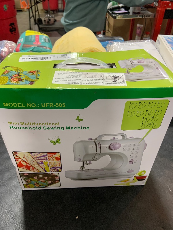 Photo 1 of Dechow Sewing Machine for Beginners, Electric Mini Portable, 12 Built-in Stitches with Reverse Sewing, 2 Speeds Double Thread with Foot Pedal, Storage Bag, Cotton Fabric and Threads(Premium Set)