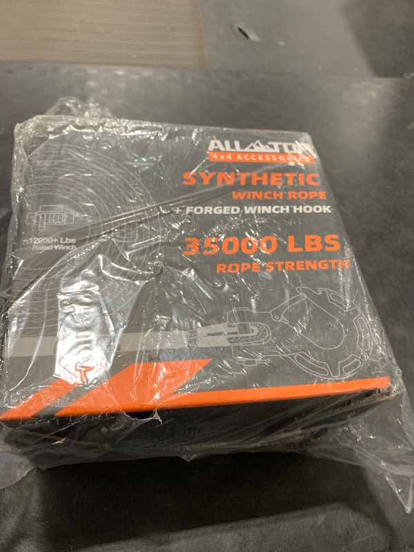 Photo 1 of ALL-TOP Synthetic Winch Rope Kit, 9/16in x 76ft, 35000Lbs Winch Cable Replace Kit + Forged Winch Hook & Safety Pull Strap
