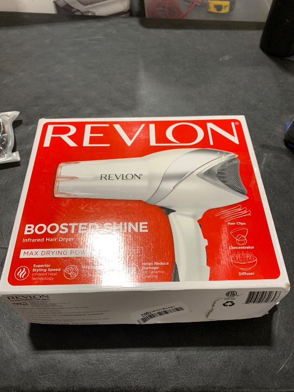 Photo 1 of REVLON Infrared Hair Dryer with Diffuser - Ionic Blow Dryer, Diffuser, and Concentrator, Infrared Heat Technology to Prevent Over-Drying for Shiny, Soft Hair with Natural Moisture (White)