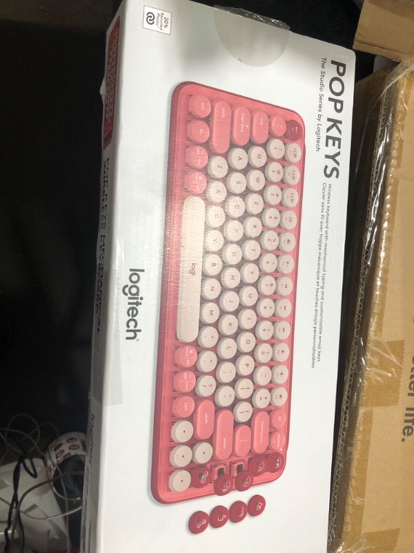 Photo 1 of Logitech POP Mechanical Wireless Keyboard with Customizable Emoji Keys, Durable Compact Design, Bluetooth or USB Connectivity, Multi-Device, OS Compatible - Heartbreaker Rose
