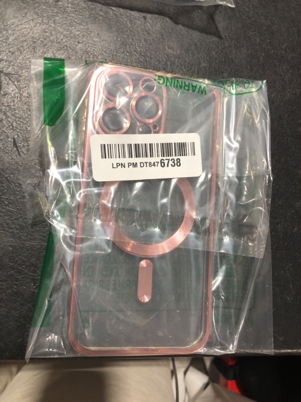 Photo 1 of Misea Magnetic for iPhone 15 Pro Max Case with MagSafe [Never Yellowing] [Military Grade Drop Protection] Full Camera Lens Protector Plating Soft Clear Phone Case for Women Girls, Pink