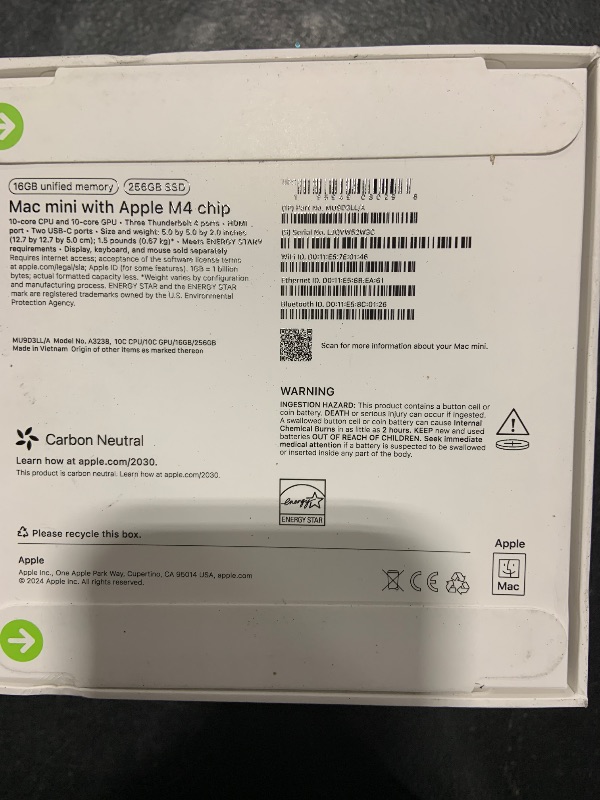 Photo 2 of Apple 2024 Mac Mini Desktop Computer with M4 chip with 10?core CPU and 10?core GPU: Built for Apple Intelligence, 16GB Unified Memory, 256GB SSD Storage, Gigabit Ethernet. Works with iPhone/iPad