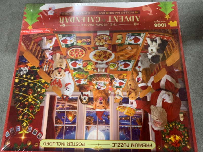 Photo 2 of Jigsaw Puzzle Advent Calendar 2024 Christmas Puzzles for Kids and Adults 1008 Pieces in 24 Boxes for Countdown Christmas Gifts for Boys Girls Men Women - Dogs' Christmas Dinner(27.56 x 19.68 Inch)