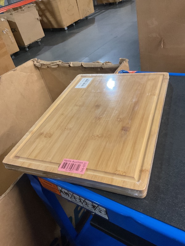 Photo 1 of Large Bamboo Wood Cutting Boards for Kitchen, 1" Thick Charcuterie Boards, Butcher Block with Juice Grooves & Handles