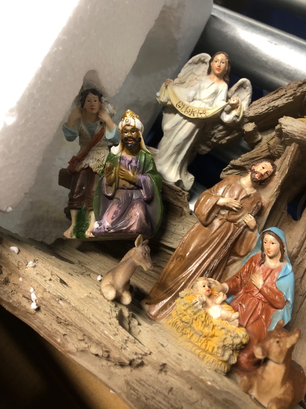 Photo 3 of **DAMAGED, ONE OF THE FIGURINES IS DETACHED**
Christmas Family Decoration, Nativity Set with Figurines for Tabletop, Resin Stable Nativity Scene Light up LED Christmas Decorations for Home, Vintage Style Christmas Decoration