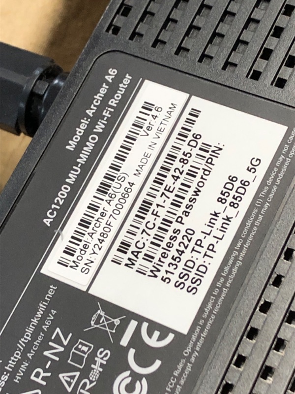 Photo 1 of TP-Link AC1200 Gigabit WiFi Router (Archer A6) - Dual Band MU-MIMO Wireless Internet Router, 4 x Antennas, OneMesh and AP mode, Long Range Coverage